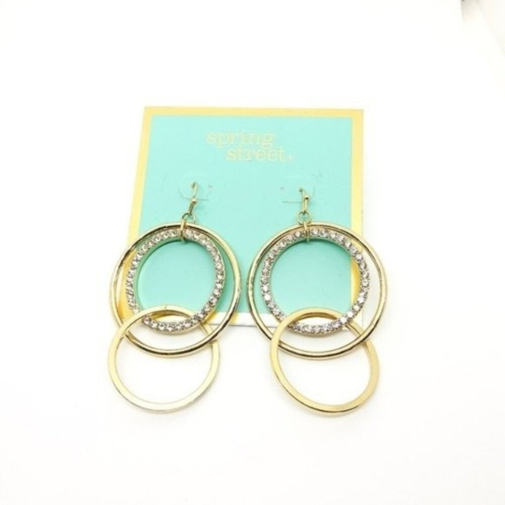 Spring Street Open Circle Earrings Gold Rhinestone